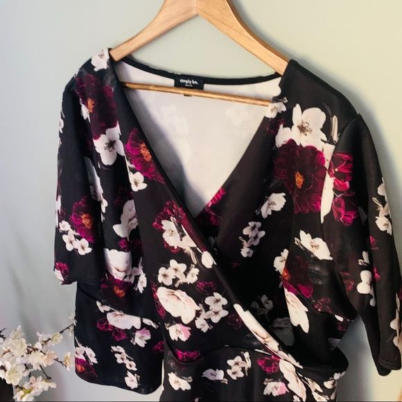 Simply Be Floral Scuba Peplum Wrap Top Size 28 - Picture 4 of 6